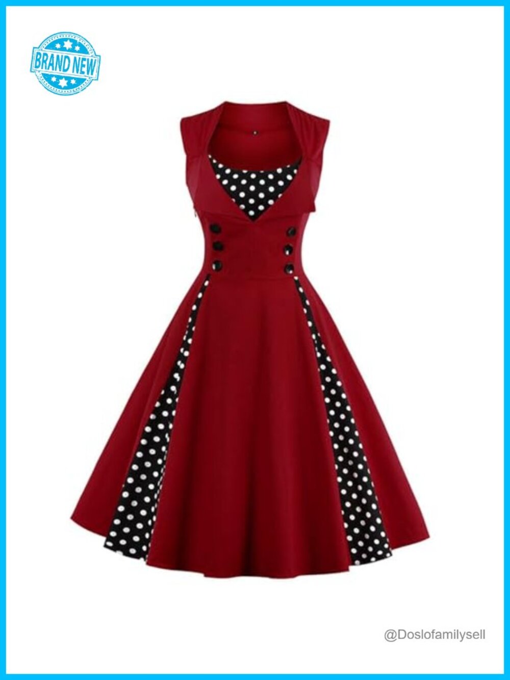 Sleeveless Polka Dot Retro Swing Dress Button Accents Side Zip Fit Flare